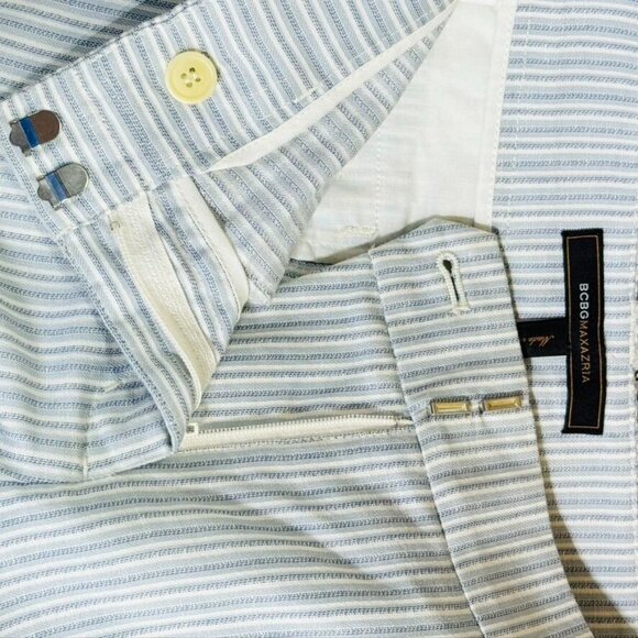 BCBG MAXAZRIA Women's Shorts Symone Linen Blend Cuffed White Blue Striped Size - Picture 6 of 9